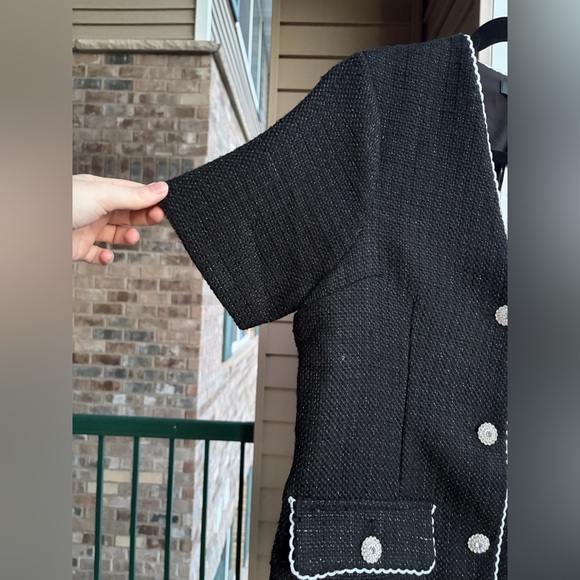 🆕 AQUA Black Tweed Lace Trim Button Front Dress Bloomingdale’s Office Size M - Picture 12 of 16